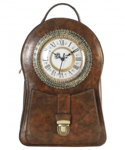 Clock Shaped PU Leather Backpack C005 BROWN